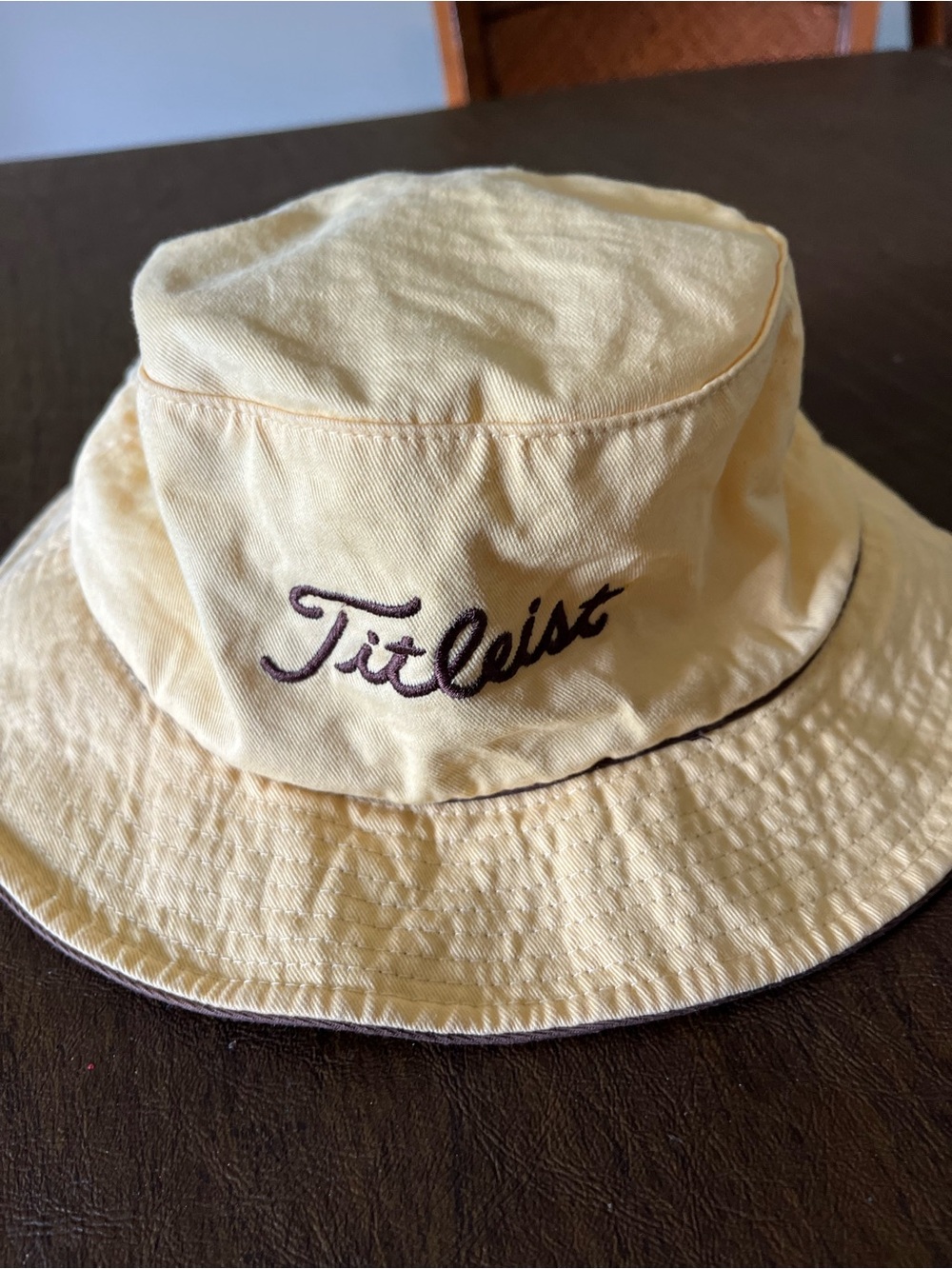Titleist Size Large/XL Pale Yellow Bucket Hat with Brown Script Logo